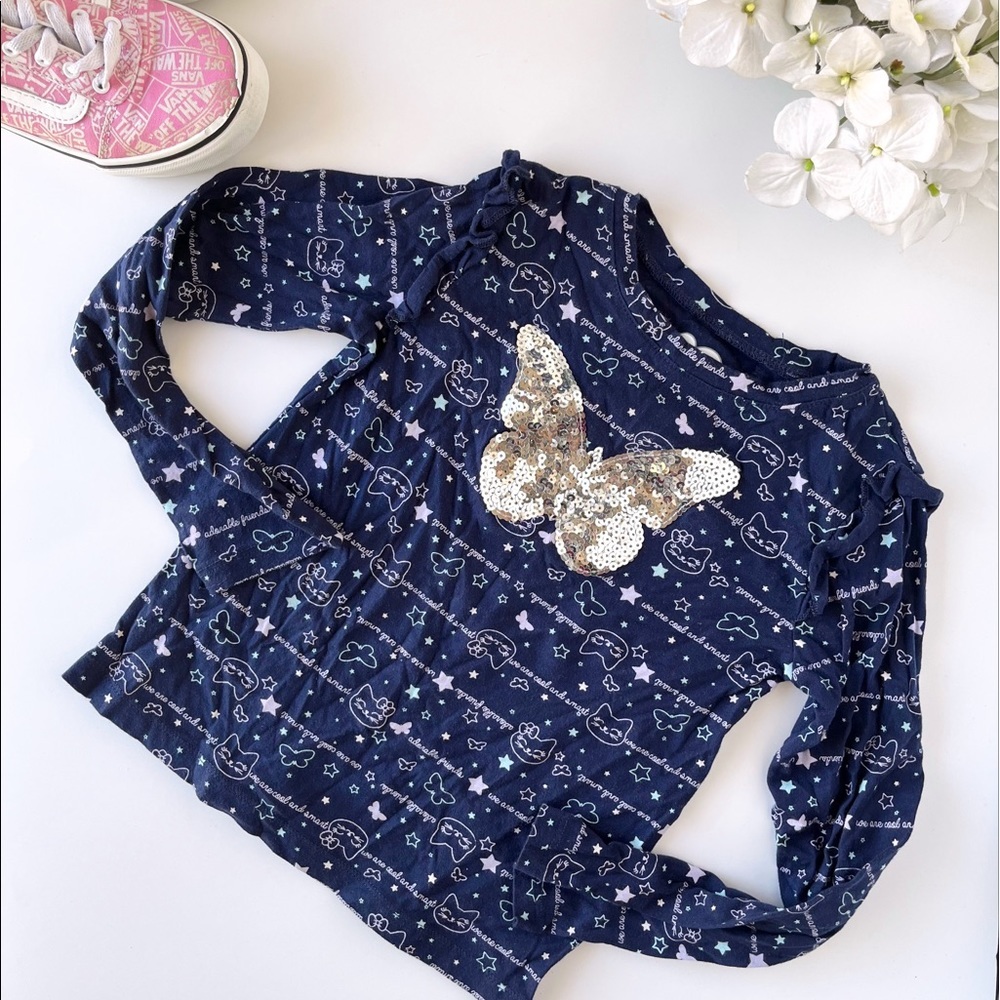 3/$20 365 Kids Blue Sequin butterfly top